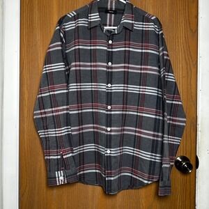 Theory Men's Gray Plaid Long Sleeve Button Down Shirt Linen‎ Cotton Casual Sz L